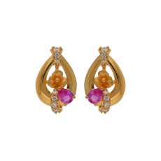 ELEGANT GOLD FLORAL STUD WITH PURPLE STONE 